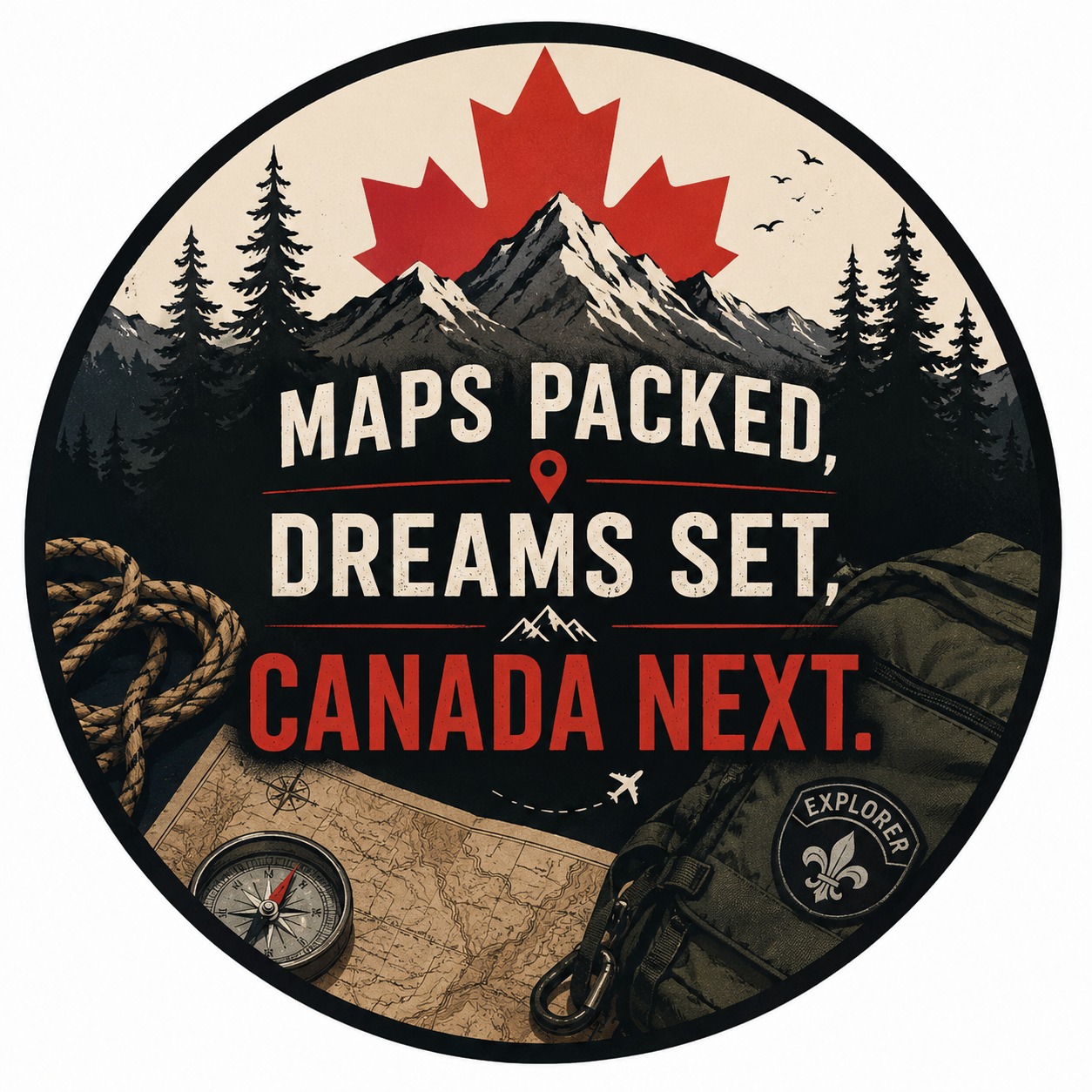 Maps Packed, Dreams Set Canada Next branding